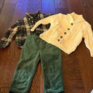 Polo by Ralph Lauren Plaid Shirt and Cream Cardigan Set